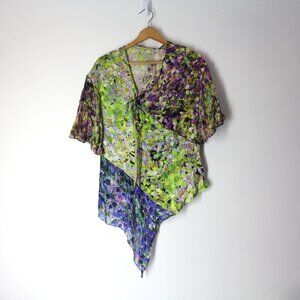 Roberto Cavalli 40 Asymmetrical Abstract floral signature Silk Top Blouse S 4 US